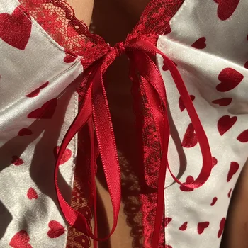 Naujas seksualus, saldus meilė širdies nėrinių padalinta V-kaklo satino camisole moterims