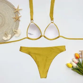 Blizga Geltona bikinio nustatyti moters maudymosi kostiumai iš dviejų dalių, besimaudančių biquini 2020 metų Vasaros Plaukimo Kostiumas Moterims Moteriški Paplūdimio