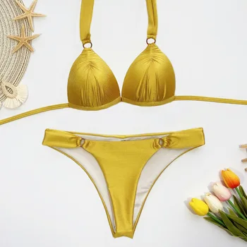 Blizga Geltona bikinio nustatyti moters maudymosi kostiumai iš dviejų dalių, besimaudančių biquini 2020 metų Vasaros Plaukimo Kostiumas Moterims Moteriški Paplūdimio