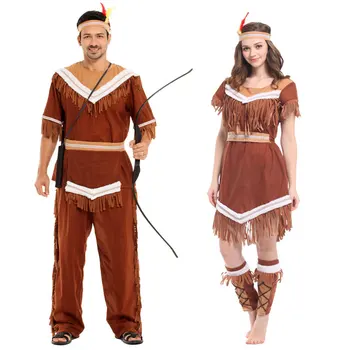Umorden Halloween Kostiumai Moterų Indijos Princesė Pocahontas Huntress Kostiumas Puras Šalies Užgavėnės Fancy Dress W-0211
