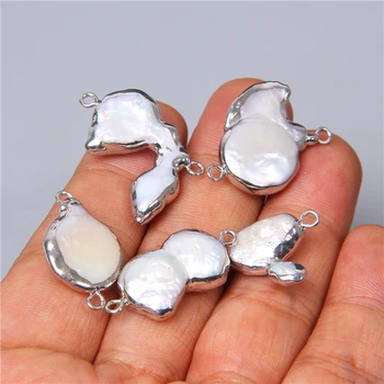 3pcs Gamtos neteisėto Dvigubo Skylę perlai Jungtis Baroko perlų žavesio pakabukas 