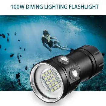 Profesinės IPX8 LED Nardymo Žibintuvėlis XHP90 Fotografija, Vaizdo šviesos, po vandeniu atsparus vandeniui 100m Taktinis žibintuvėlis Lempos