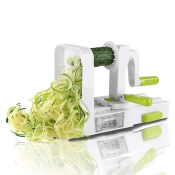 4 Ašmenimis Daržovių Spiralizer Lankstymo Vegetaras Makaronai & Spageti Bulvių, Daržovių Spiralės Cutter Cukinija Slicer
