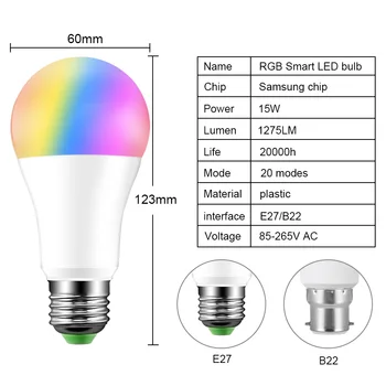 15W RGB Led Šviesos Prožektorius Lampada Ampulä-Bombilla Lempa E27/B22 Belaidžio 
