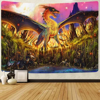 Simsant Fantazijos Pasaulio Miškų Gobelenas Animacinių filmų Viduramžių Red Dragon Meno Sienos Kabo Gobelenai už Kambarį Namų Dekoro