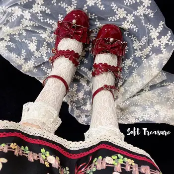 Japonijos saldus studentų lolita batai mielas nėrinių bowknot kawaii batai derliaus apvalios galvos patogi moterims, batai loli cosplay