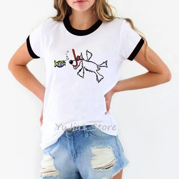 Vasaros 2020 mielas veislės kalytę su žuvų juokinga t marškinėliai moterims mielas šuo gyvūnų spausdinti kawaii marškinėlius femme camisas mujer viršūnes drabužiai