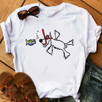 Vasaros 2020 mielas veislės kalytę su žuvų juokinga t marškinėliai moterims mielas šuo gyvūnų spausdinti kawaii marškinėlius femme camisas mujer viršūnes drabužiai