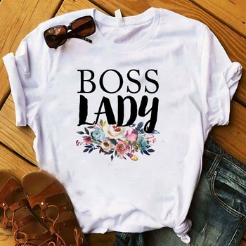 2019 Moterų Marškinėliai Spausdinimas Vasaros Grafinis Atspausdintas Bosas Ponia Gėlių Viršuje Marškinėlius Moterų Mados Vyriški trumpomis Rankovėmis T-shirt