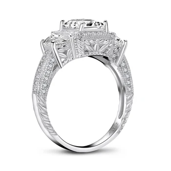 ANZIW 925 Sterlingas Sidabro Spinduliavimo Supjaustyti Halo Vestuvinis Žiedas Moterims Imituoti Deimantų Trys Akmens Žiedai Jubiliejų Žiedas