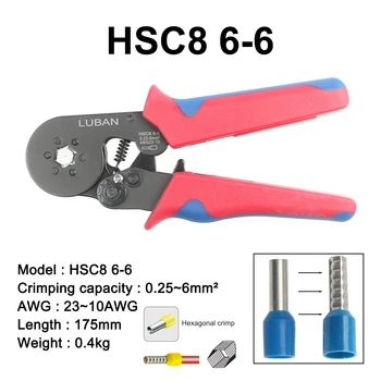 HSC8 6-4A 6-6 MINI TIPO UŽSPAUDIMO TIEKĖJAS 0.25-10mm2 terminalų užspaudimo įrankiai multi įrankis rankas reples hsc8 16-4 6-16mm2