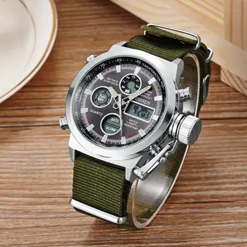 Madingas Sporto laikrodis OHSEN LED Watch su Drobė Žiūrėti Juosta Kariniai Laikrodžiai LCD Skaitmeninis Mens Watch Gumos Juosta