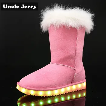 UncleJerry 2019 Sniego batai berniukams, mergaitėms ir Moterims USB Įkrauti LED batų šiltų kailinių high-top šviesos iki Žiemos Batai.