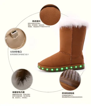 UncleJerry 2019 Sniego batai berniukams, mergaitėms ir Moterims USB Įkrauti LED batų šiltų kailinių high-top šviesos iki Žiemos Batai.