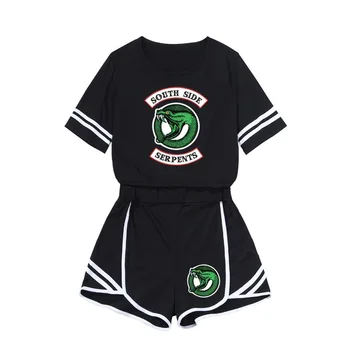 2020 Naujas Mados Pietų Pusėje Žalčių Riverdale Marškinėliai Dviejų dalių Vasaros Print T-Shirt Moterų Kostiumas Top + Shorts Pardavimas
