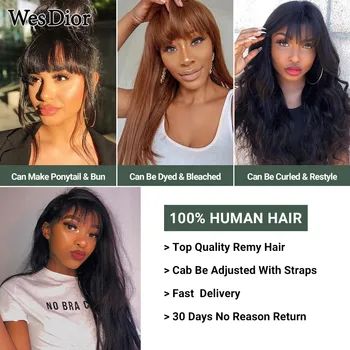 Tiesiai Žmogaus Plaukų Perukai Su Kirpčiukais Brazilijos Visą Mašiną Žmogaus Plaukų Perukai Moterims, Natūralios Spalvos Tankis 150 Remy Plaukų 1b