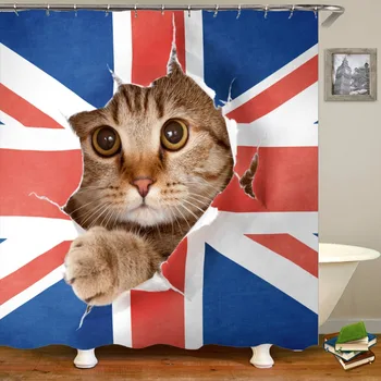 Naujas Naujiena Cute Cat Kitten Dušo Užuolaidos Juokinga 3D Katės Vonios Užuolaidų Kawaii Sąjungos Jack Naminių Gyvūnų Spausdinti Vonios kambarys, Namų Dekoro