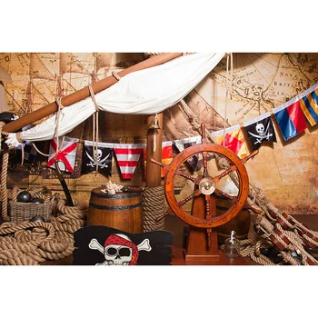 Piratų Tematikos Fotografijos Foną, Vaikų Gimtadienio Fone Laivo Denio Navigacijos Naujagimiui Nuotykių Fonas Foto