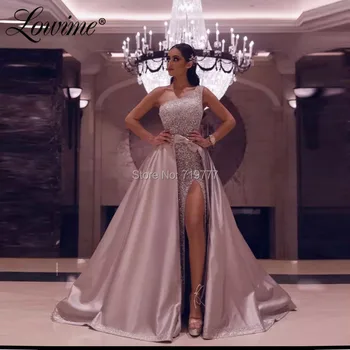 Blizgučiai Dviejų Dalių Prom Dresses Vieną Petį Šalis Suknelė Su Nuimamu Sijonu Arabų Dubajus Vakare Chalatai 2020 Chalatas De Soiree
