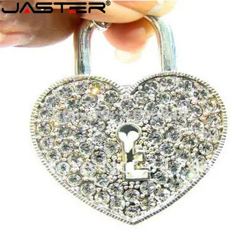 JASTER usb 2.0 crystal love Heart Lock Dizaino Karoliai Modelis usb flash drive 4GB 8GB 16GB 32GB memory stick pendrive dovana