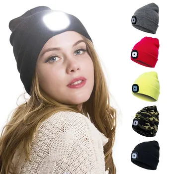 Lauke LED Apšviesta Beanie Kepurė Unisex Žiemos Megzti Skrybėlę Sporto Veikia Žygiai Kepurės 