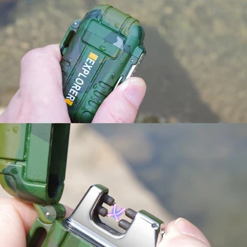 EDC Kempingas Dual Lanko USB Elektroninis Žiebtuvėlis Nešiojamų Tvirtą Virvelę Vandeniui Cigarečių Žiebtuvėlis Su Saugos Sagtimi Tyrinėtojai