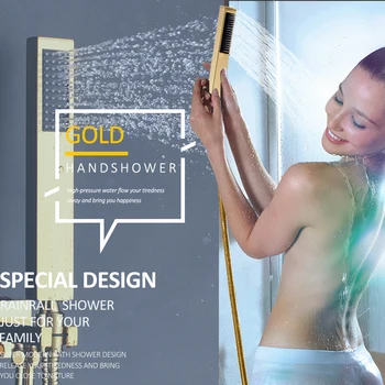 Quyanre Aukso Skaitmeninis Dušo Maišytuvai Nustatyti, LED Lietaus Krioklys Dušo Galvutė 3-way Skaitmeninis Ekranas Maišytuvas Bakstelėkite Potinkinė Vonios, Dušo