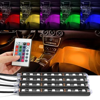 4PCS Automobilių RGB LED Šviesos Juostelės Automobilį Auto Dekoratyvinės Spalvos Lanksčias LED Juostos Atmosferą Lempa, Rinkinys, Priešrūkinis Žibintas, su Nuotolinio