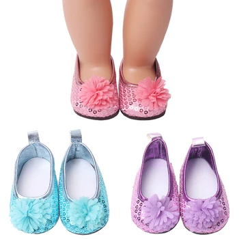 18 colių Mergaičių lėlės batai Blizga princesė suknelė, batai gėlių batai Amerikos naujagimių batų žaislai tinkami 43 cm kūdikių lėlės s153