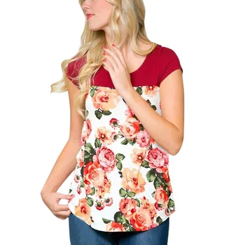 ARLONEET moteris nėščia motinystės marškinėliai slaugos Trumpas Rankovės Gėlių Spausdinti Slaugos T-shirt Krūtimi ropa de verano