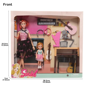 Mados 16 Punktas/Daug Su būda Vaikų Švietimo Žaislai, Aksesuarai =2 Lėlės + 2 Lėlės Suknelės, Batai +10 Muzikos instrumentas, Barbie