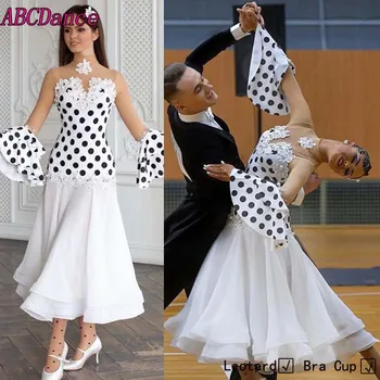 Banga Taško kostiumas sportinių šokių ilgomis rankovėmis tango šokių suknelės moterims, standartinis kokybės baltųjų Gėlių ilgomis rankovėmis