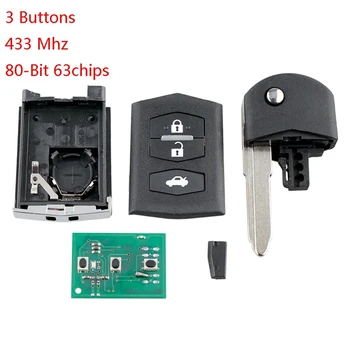 Automobilio Smart Remote Key 3 Mygtukai 80 Bitų 63 Chip Automobilio Raktas Fob Tinka MAZDA 2 3 5 6 RX8 MX5 433Mhz