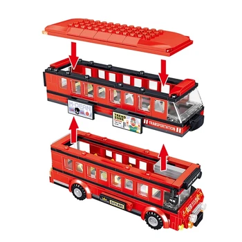 398PCS Miesto Mokyklos Automobilių Blokai Žaislai Suderinama Lepinglys Kūrėjas Brt dviaukštė Autobusų Plytų Nušvitimą Žaislas Vaikui Dovana