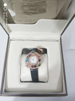 Prabangus Natūralios Odos Watchband Cirkonis Akmuo Kristalas Kvarcinis Laikrodis Dizaineris Turas Dial Watch Laikrodis Skirta Moterims