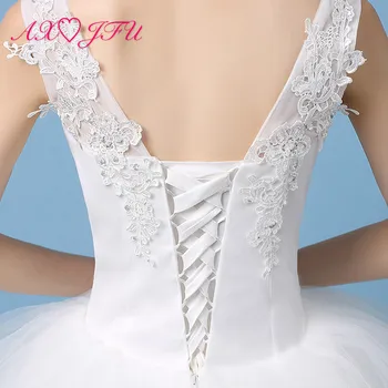 AXJFU princesė gėlių nėrinių balta vestuvinė suknelė šalies derliaus, o kaklo, rankovių raukiniai lankas duobute kamuolys suknelė vestuvių suknelė