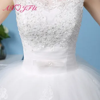 AXJFU princesė gėlių nėrinių balta vestuvinė suknelė šalies derliaus, o kaklo, rankovių raukiniai lankas duobute kamuolys suknelė vestuvių suknelė
