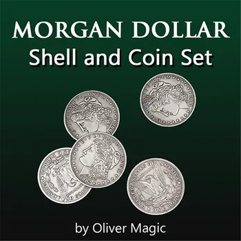 Morgan Doleris Shell ir Monetų Rinkinys (5 Monetų + 1 Galva Lukštais ) Magija Gudrybės Arti Iliuzijų Gudrybė, Atraminiai Monetos Magia