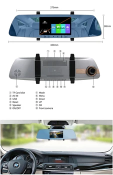 E-ACE Automobilių Dvr FHD 1080P galinio vaizdo Veidrodis, G-sensorius DashCam Naktinio Matymo Vaizdo įrašymo Dual Lens Car Camera Su Galinio vaizdo Objektyvas
