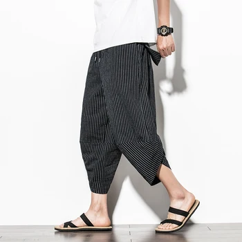 Streetwear Haremo Kelnės Vyrams 2020 Metų Vasaros Atsitiktinis Poilsiu mens kelnės Dryžuotas Medvilnės Blauzdos ilgio Kelnės Vyrams