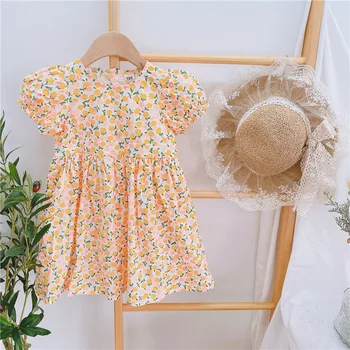 2020 metų Vasaros Vaikų Derliaus Gėlių Spausdinti Backless trumpomis Rankovėmis Mergaitėms Mielas Suknelė vestidos infantis