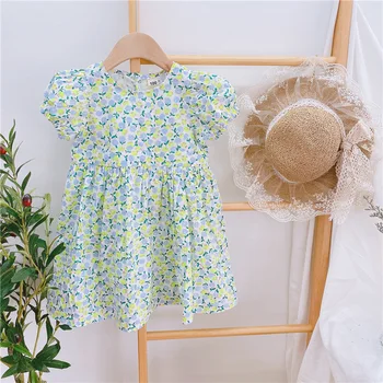 2020 metų Vasaros Vaikų Derliaus Gėlių Spausdinti Backless trumpomis Rankovėmis Mergaitėms Mielas Suknelė vestidos infantis
