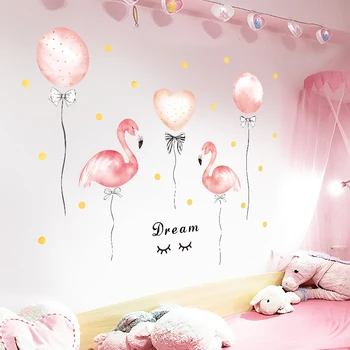 Pink Flamingo Balionas Sienų Lipdukai Mergaičių kambario, Vaikų kambario, Miegamojo Nuimamas Vinilo Sienos Lipdukai PVC lipnios Sienos Freskos