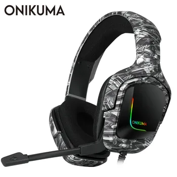 ONIKUMA K20 PS4 Ausinės Žaidimų Ausinės su Mikrofonu LED Šviesos Surround Sound Bass PC Gamer Ausines Naujas Xbox Vieno Telefono