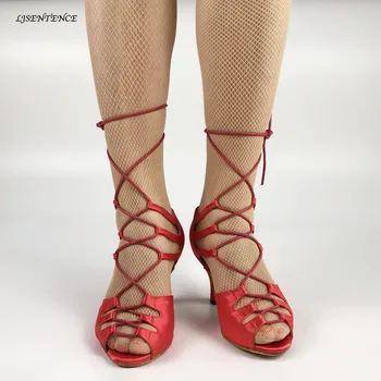 Karšto Seksualus lotynų šokių raudoni sportbačiai satino salė, Salsa Džiazo Kizomba Bachata šokio moteris 7cm aukštas/vidutinis/žemas aukščio kulniukai batai
