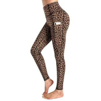 Moterų Antblauzdžiai Kišenės Leopardas Spausdinti Fitneso Klubų Atsitiktinis Horts Yo-ga Kelnes Aukšto Juosmens Treniruotės, Antblauzdžiai Veikia Kelnės