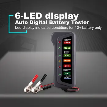 Automobilio Akumuliatoriaus Testeris 12V 6 LED Šviesos Auto Skaitmeninis Generatoriaus Įkrovimo Testeris Automobilių, Motociklų, Auto Diagnostikos Įrankis