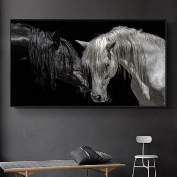 Afrikoje Pora Gyvūnų Black White Horse Drobė Paveikslų, Gyvūnų, Meilės Plakatus Spausdina Sienos Nuotraukas Kambarį Namo Apdaila