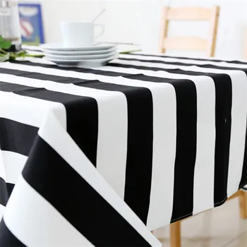 Juoda ir balta dryžuotas drobė staltiesė Paprasta šiuolaikinės stačiakampio formos sustorėjimas ir atspari trinčiai drobės, staltiesės pločio