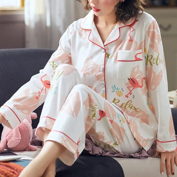 2020 Pižamos Moterims, Naujas Pavasarį, Rudenį Dygsnio Mielas Pijamas Nustatyti Šilko Jausmas Sleepwear Pižama Animacinių Filmų Spausdinti Feminino Pyjama